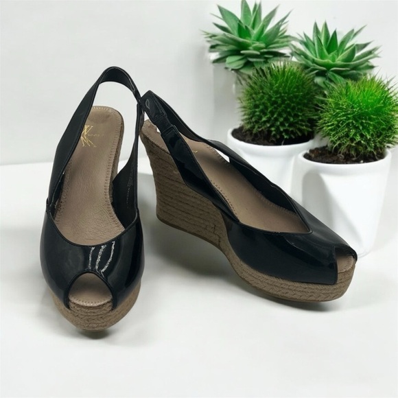 Black Wedge Slingback Sandals - Picture 1 of 8